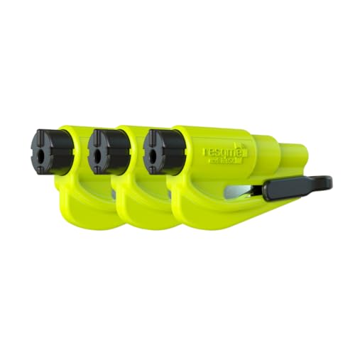 resqme Family 3 Count (Pack of 1), The Original Emergency Keychain Car Escape Tool, 2-in-1 Seatbelt Cutter and Window Breaker, Made in USA, Compact Safety Hammer- Yellow Neon - color: Yellow