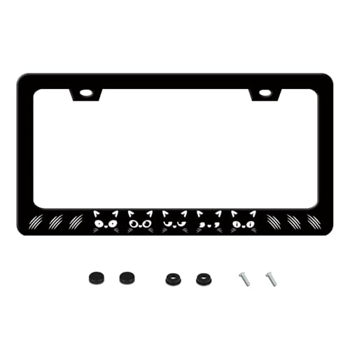 Black Cat License Plate Frame Funny Kitten Pet Stainless Steel License Plate Frames Auto Parts Decoration with Screws License Plate Holder for Men Women 12x6 Inch - color: Black Cat, size: one size