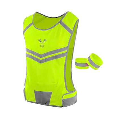 Reflective Running Vest with Pocket & 2 Bands with High visibility for Night Running, Walking & Cycling - color: Yellow, size: Small