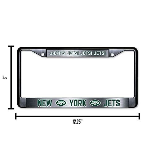 NFL New York Jets J-E-T-S Jets! Jets! Jets! Black Chrome License Plate Frame - 2-Screw Mount - color: Jets