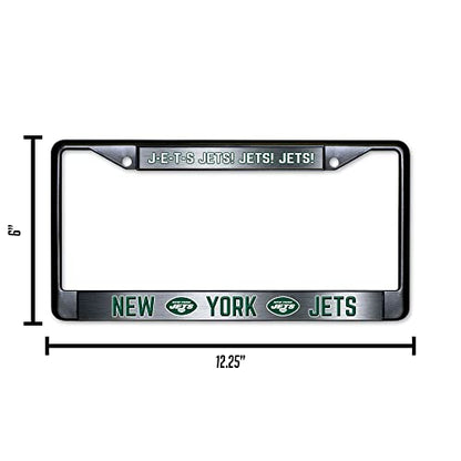 NFL New York Jets J-E-T-S Jets! Jets! Jets! Black Chrome License Plate Frame - 2-Screw Mount - color: Jets