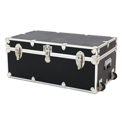 Rhino Trunk & Case Large Essential Trunk With Wheels 32”x18”x14”, 1000+ lbs Capacity - Many Colors. Strong, USA Made Summer Camp Footlocker, and Secure College Dorm Storage Chest - color: Black
