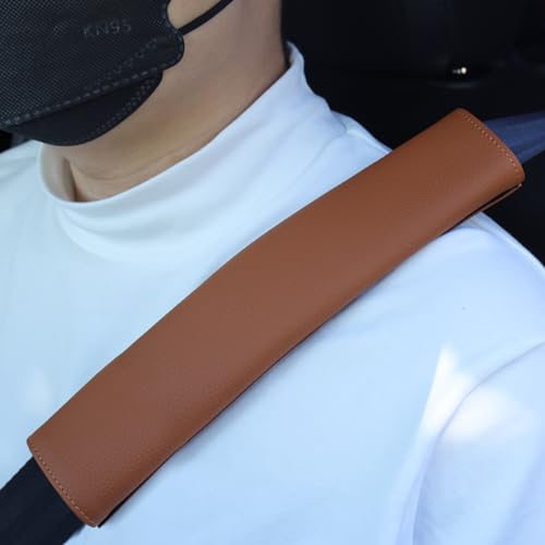 Car Seat Belt Covers for Adults Soft Leather Seatbelt Shoulder Pad Neck Cushion Protector Comfortable Driving Car Accessories Truck SUV Airplane Backpack (SC01Brown-12.4in-1Pack) - color: SC01Brown-12.4in-1Pack