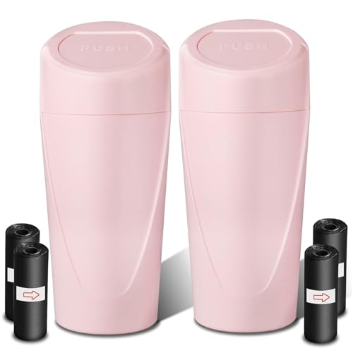 Car Trash Can with Lid-2Pack, Leakproof Garbage Can with 80 Attached Trash Bags, Mini Essential Car Accessories for Interior for Car, Home, Office（Sakura Pink） - color: 2Pack Sakura Pink