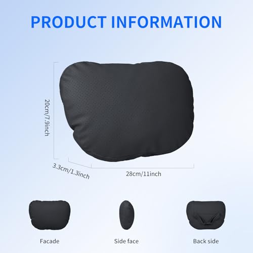 2 Pack Car Neck Pillows, PU Leather Car Headrest Support with Adjustable Strap, Ergonomic Dupont Bio Cotton Head Rest Pillow for Road Trips & Daily Commutes (Black, Soft Style) - color: Black