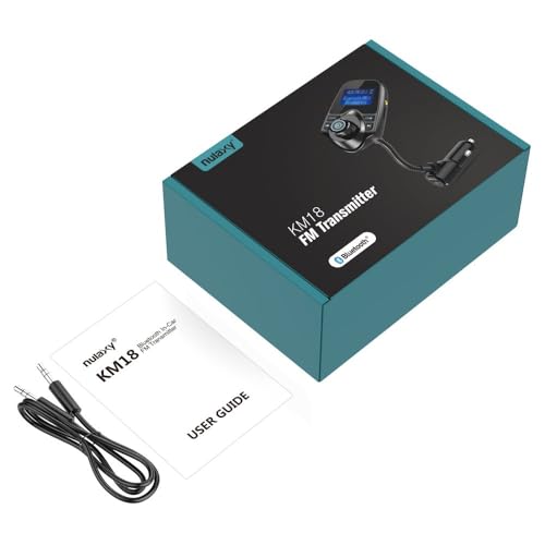 Nulaxy Bluetooth Car FM Transmitter Audio Adapter Receiver Wireless Handsfree Voltmeter Car Kit TF Card AUX 1.44 Display – KM18 Peacock Blue - color: Blue