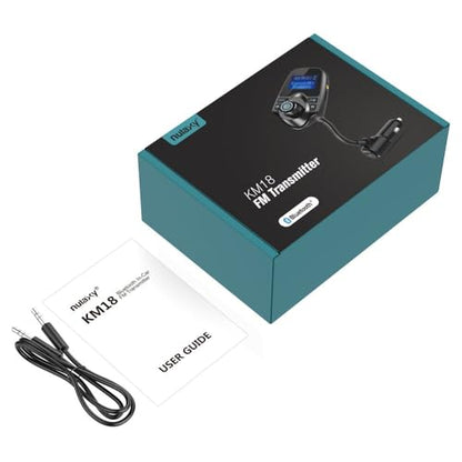 Nulaxy Bluetooth Car FM Transmitter Audio Adapter Receiver Wireless Handsfree Voltmeter Car Kit TF Card AUX 1.44 Display – KM18 Peacock Blue - color: Blue