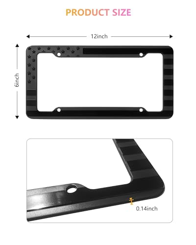American Flag License Plate Frames - 2 Pack Black Patriotic USA Car Tag Frame, Raised 3D Stars & Stripes Plastic Holder with 3D Metal Decals - style: Black-Plastic