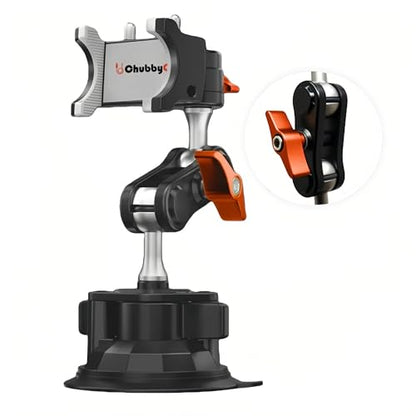 chubbycable ChubbyGrip Car Phone Holder 360° Adjustable Cell Phone Car Mount Ultra-Durable Metal Car Phone Mount for Windshield, Suction Cup Phone Mount for iPhone Samsung All Smartphone, Clamp - color: ChubbyGrip Pro (Clamp)-Orange