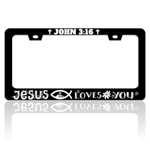 John 3:16 License Plate Frame Jesus Loves You License Plate Holder Christian Cross for Front or Rear Car Tags Stainless Steel Funny Car Decoration with Screws 6.3 X 12.2 in - color: John 3:16 Jesus Loves You