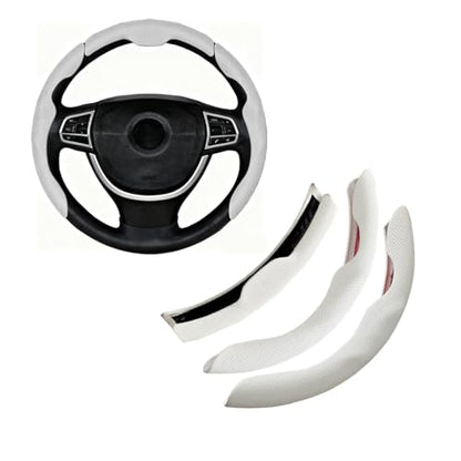 Car Steering Wheel Cover, Nappa Leather 15 Inch Snap-On 3PCS Set Vehicle Steer Wheel Wrap Protector, Non-Slip Automotive Interior Protection Accessories, Universal Fit (White) - color: White