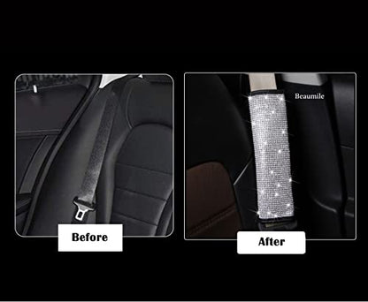 Seat Belt Pads 2-Pack Bling Seat Belt Covers Soft PU Leather Crystal Seat Belt Shoulder Pads Rhinestone Bling Car Accessories For Women (White) - color: White