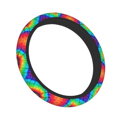 Tie Dye Steering Wheel Cover with 2 Car Coasters Non Slip Neoprene for Women Men Universal 15 Inch - color: Tie Dye