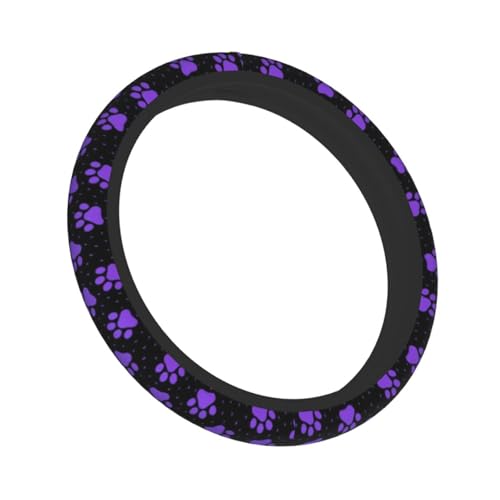 Purple Paw Print Steering Wheel Cover Dog Paw Print Steering Wheel Cover Anti-Slip Breathable Universal for 15 Inch Car with 2 Pieces Car Coasters Suitable for Men Women - color: Purple Paw Print1