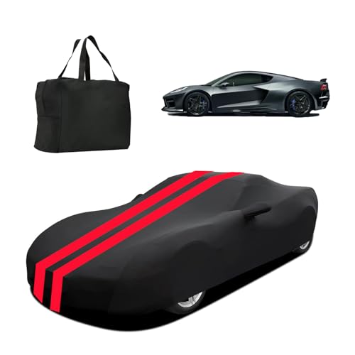 Indoor Car Cover Compatible with 2020-2024 C8 Corvette Custom-fit Form-Fitting Breathable Dust-Proof Stretch Car Cover for Underground Garage, Car Show（Black+Red） - size: for Corvette C8