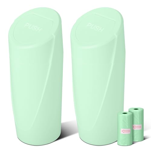 Car Trash Can Bin with Lid - 2 Packs Car Garbage Can Cup Holder - Green Mini Leakproof Vehicle Trash Garbage Can Bin with 40pcs Trash Bags-Car Organizers and Storage for Front Back Seat Accessories - color: Green,Green