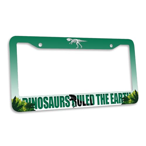 Dinosaur License Plate Frame Green Jurassic Dino Jungle T-Rex Personalise Stainless Steel Funny Design Compatible with Standard License Plate Holder for USA and Canada 6.3 x 12.2 in - color: Dinosaur, size: 6.3 X 12.2 In-1PC