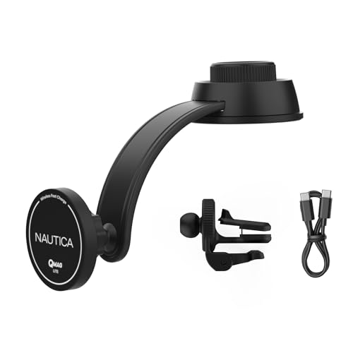 Nautica Turan QMAG Lite Wireless Magnetic Car Charger 15W, Universal Fast Charging Phone Mount, Dashboard & Vent Mount, 360° Rotation for iPhone 17, Galaxy S25, Pixel 10 & More Travel Accessories
