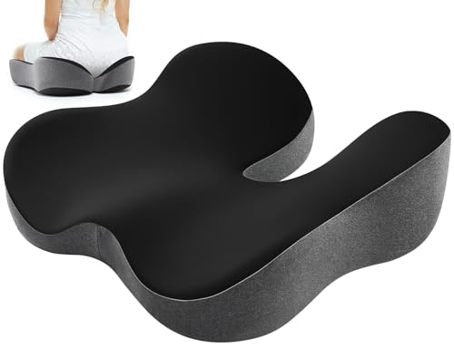 Seat Cushion for Tailbone & Sciatica Pain Relief – Certified & Ergonomist-Designed – Tapered Front Edge Reduces Thigh Pressure – Wide Memory Foam for Office Chair, Car, Wheelchair - color: Black & Gray