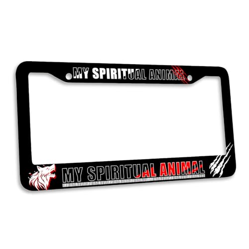 Spiritual Animal License Plate Frame Fierce Wolf Wild Spirit Energy Personalise Stainless Steel Funny Design Compatible with Standard License Plate Holder for USA and Canada 6.3 x 12.2 in - color: Spiritual Animal, size: 6.3 X 12.2 In-1PC