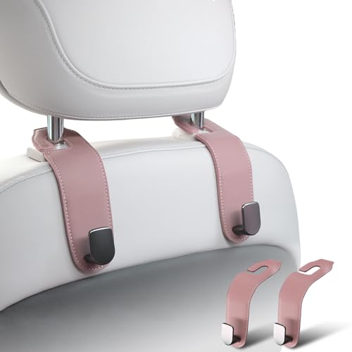 Car Headrest Hook, 2 Pack Leather Car Seat Hooks for Purses and Bags, Car Organization Accessories (Pink) - color: Pink