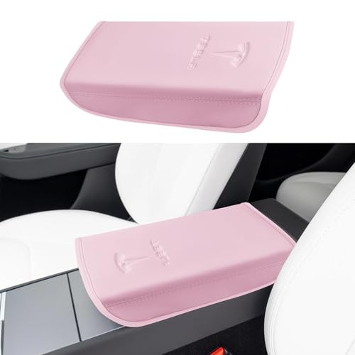 Center Console Leather Armrest Cover Designed for Tesla Model 3 Highland 2024-2027/Model Y Juniper 2025-2027 Refresh,Center Console Accessories for Model 3/Y Interior Accessories 2026 Pink - color: Light Pink