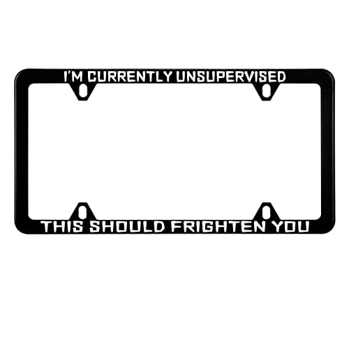 1Pack Funny License Plate Frame I'm Currently Unsupervisedt This Should Frighten You Humorous Text License Plate Holder Stainless Steel Auto Parts Decor with Screws for Men Women - color: I'm Currently Unsupervised Should Frighten you, size: 1 Pack