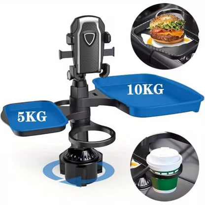 5 in 1 Car Table Tray，Mobile Phone Holder Car Cup Holder Tray ，360° Rotation Cup Holder Tray for Car，Compatible with Vehicles, Car, Road Trip Essentials