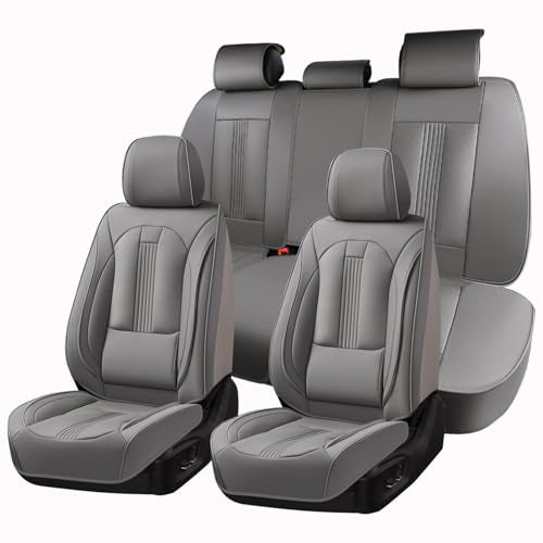 Huidasource Car Seat Covers Full Set, Car Seat Cover Nappa Leather with Lumbar Support, Side Elastic Fabric, Velcro Adjustable, Airbag, Ventilation Heating Universal Fit for Most Cars SUV Trucks, Gray - color: FS# Gray01, size: 5pcs Full Set