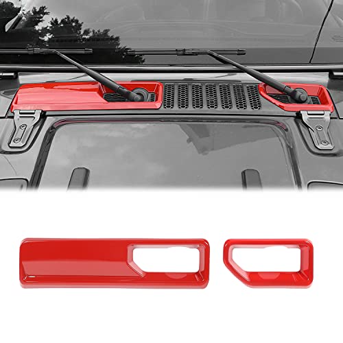 JWWY JL Wrangler Front Wiper Base Panel Protect Cover Trim Compatible with 2018-2025+ Jeep Wrangler JL JLU Gladiator JT Trunk Accessories Red - color: Red