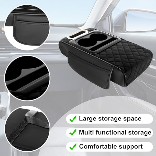 5-in-1 Arm Rest Cover Universal Armrest Storage Box Upgrade Memory Foam Console Cover with Cup for Car Phone Tissue Box Holder