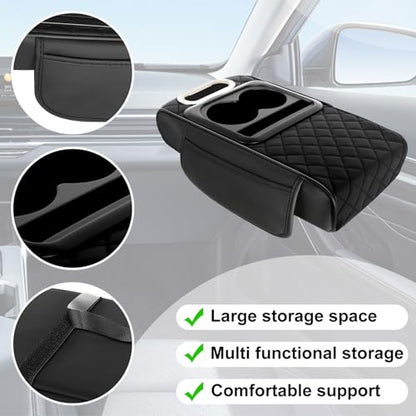 5-in-1 Arm Rest Cover Universal Armrest Storage Box Upgrade Memory Foam Console Cover with Cup for Car Phone Tissue Box Holder