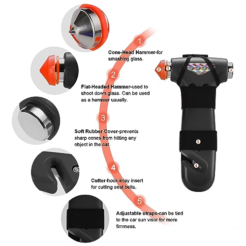 THINKWORK Car Safety Hammer, 3-in-1 Emergency Escape Tool with One Second Window Breaker and Seat Belt Cutter, Safety Emergency Car Escape Tool for Car, Office, Home, Black - color: Black