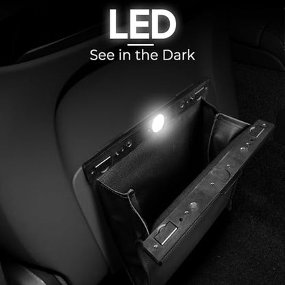 COZILO Leather Car Trash Can with Smart LED Light & Magnetic Closure,Leak-Proof, Odor-Lock Car Trash Bin for Any Cars, Sedans, SUVs, Trucks, Black - color: Black
