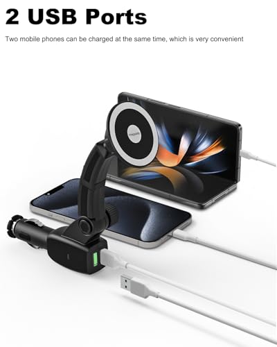 for MagSafe Car Mount Cigarette Lighter [Dual USB Charger] Magnetic Phone Holder for Car Charger [Fast Charging] Phone Holders for Your Car for iPhone Air 17 Pro Max16 15 14 13 12, S25, All Smartphone