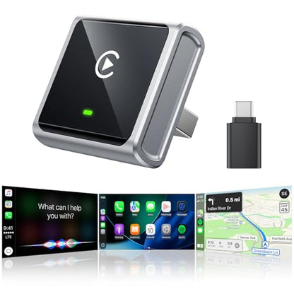 2026 Wireless CarPlay Adapter for Apple Only, Upgrade Mini Aluminium Car Play Adapter Converts Wired to Wireless CarPlay for iPhone, Plug & Play, Auto Connect Fast and Stable, with USB-C, Grey - color: Gray