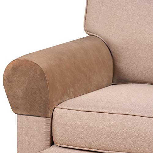 PrinceDeco 4 Pack Thick Velvet Stretch Armrest Covers for Chairs and Sofas - Non Slip, Camel - color: Camel