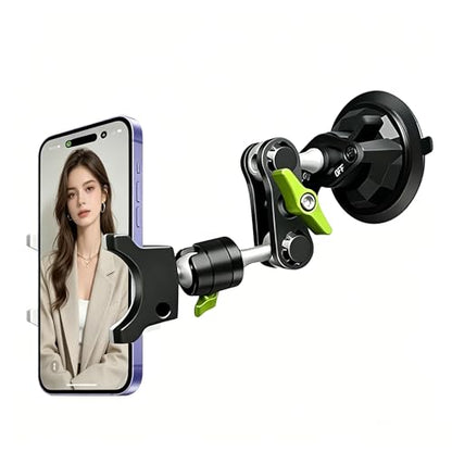 Phone Mount for car，Suction Cup Car Phone Mount，360° AdjustableMetal material ,Phone Holder for Video Recording，for Truck Camera vlogging, Mobile phone live streaming stand, no installation required