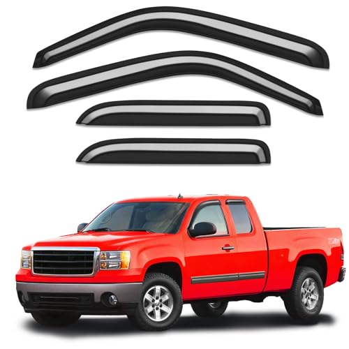 Outside-Mount Window Rain Guards Fit for Chevy Silverado/GMC Sierra 1999-2006 Extended Cab, Window Visors Wind Deflector Dark Smoke Vent Shades Car Tape-on 4-pcs with Thicker - size: Fit for 1999-2007 Silverado/Sierra Extended Cab