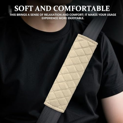 2PCS Car Seat Belt Pads Cover, Fluffy Car Seatbelt Covers, Soft Car Seat Belt Strap Cushion Protect Your Neck and Shoulder, Driving Seat Belt Shoulder Strap Cover for Most Autos (Beige) - color: Beige