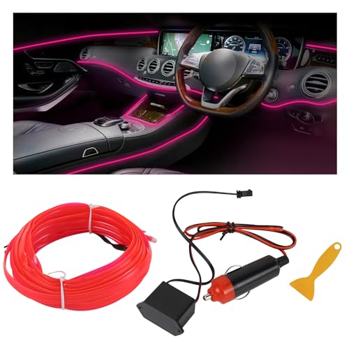 EL Wire Interior Car LED Strip Lights, 16.4FT RGB Cigarette Lighter Neon Automotive Light Strip, Electroluminescent Vehicle Ambient Lighting Kit, Interior Decoration Car Accessories (Pink) - color: Pink, size: Cigarette Lighter