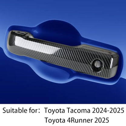 Car Chrome Carbon Fiber Style Door Handle Cover for Toyota Tacoma 2024 2025 2026 and Toyota 4Runner 2025 2026 Auto Exterior Decorations Accessories Side Pull Handles Protection Trim Panel