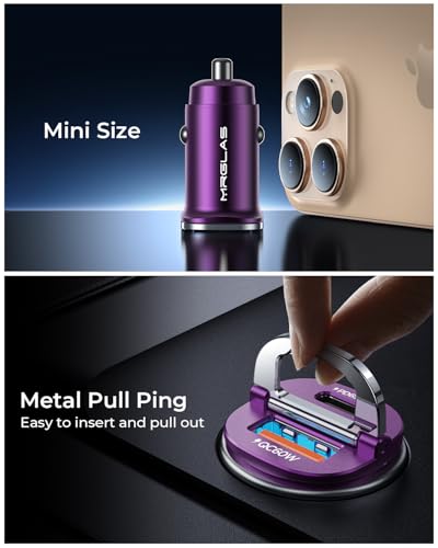 【Upgraded】 125W USB C Car Charger Super Fast Charging for iPhone 16, [PD65W & QC60W][All Metal] MRGLAS Cigarette Lighter Car Charger,Dual Port for iPhone 16 15 Pro iPad Samsung S25/S24 MacBook-Purple - color: Purple
