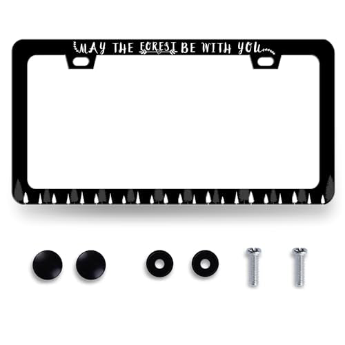 May The Forest Be with You License Plate Frame Funny Text License Plate Holder for Personalized Car Decorative Stainless Steel Forest License Plate Auto Part with Screws 12.2" x 6.2" - color: May the Forest be With You-01