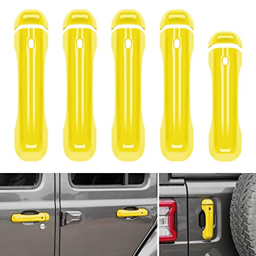 CheroCar Yellow Door Handle Cover Trim Tailgate Handle Cover Kit Fit for 2018-2026 Jeep Wrangler JL JLU 4xe & Gladiator JT Sports Sahara Freedom Rubicon 2/4-Door Exterior Accessories - color: Yellow, size: Solid Design