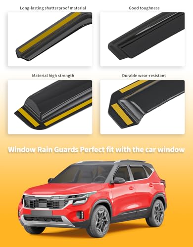 in-Channel Window Rain Guards Fit for Kia Seltos 2021 2022 2023 2024 2025 2026, Extra Durable Window Visors Window Deflectors Vent Visors Vent Shades Car Accessories-4 pcs - size: Fit for 2021-2026 Kia Seltos