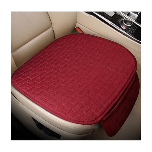 KVAEY Linen Back Car Seat Cover, Anti-Slip Long Bottom Rear Seat Cover Protector with Storage Pockets, Breathable Linen Rear Bench Seat Protector Cushion Pad for Most Vehicles (Wine Red, Front) - color: Wine Red, size: Front