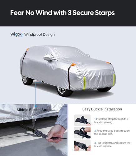 Wigoo Jeep Grand Cherokee Car Cover Accessories 1999-2026, Custom Fit Waterproof All Weather Outdoor Full SUV Cover, Windproof Sun UV Rain Snow Dust Protection, Door Zipper, Reflective Strips - size: for Jeep Grand Cherokee (1999-2026)