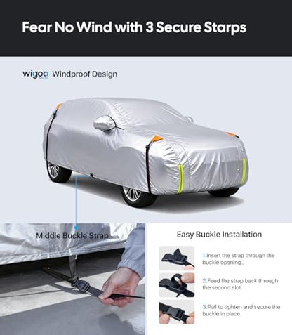 Wigoo Jeep Grand Cherokee Car Cover Accessories 1999-2026, Custom Fit Waterproof All Weather Outdoor Full SUV Cover, Windproof Sun UV Rain Snow Dust Protection, Door Zipper, Reflective Strips - size: for Jeep Grand Cherokee (1999-2026)