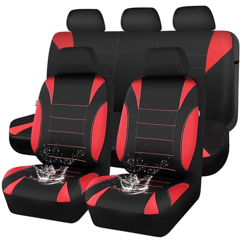 CAR PASS Neoprene Wetsuit Seat Covers, Waterproof Car Seat Covers Full Sets with 5mm Composite EVA, Universal Fit for Car,Sedan, SUV TrucksAnti Slip, Airbag Compatible(Black Red - color: Red full sets